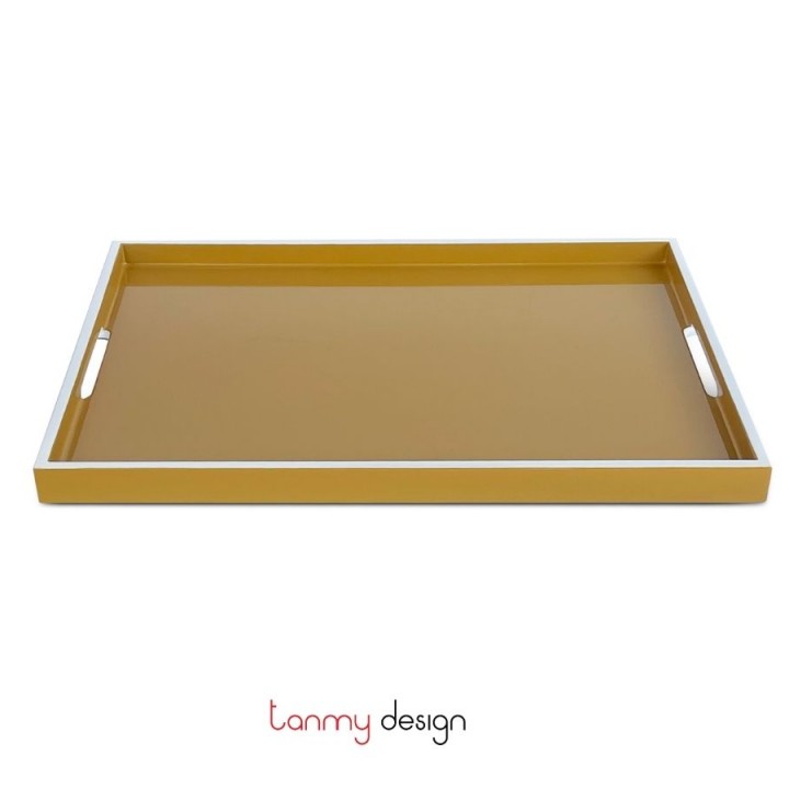 Curry lacquer rectangular tray with white border 26*36*H2cm